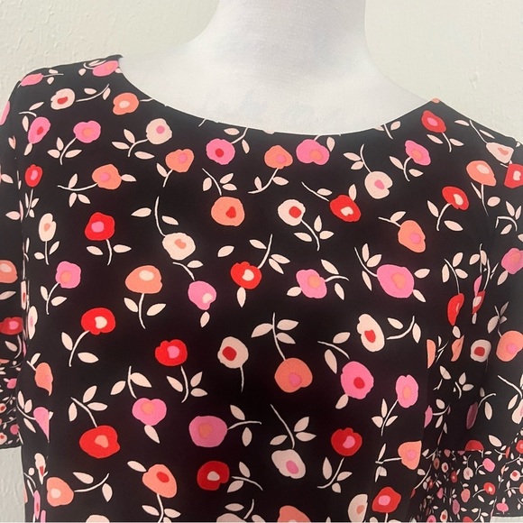 Talbots Women’s Petite 8P Floral Jewel-Neck Shift Dress Flounce Hem Bow Sleeve - Picture 3 of 11